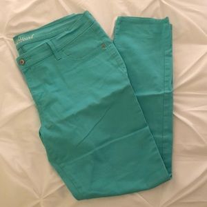 Teal jeans.
